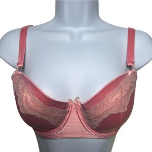 SECRET POSSESSIONS coral & tan padded push up underwire bra size 32DD NWOT
